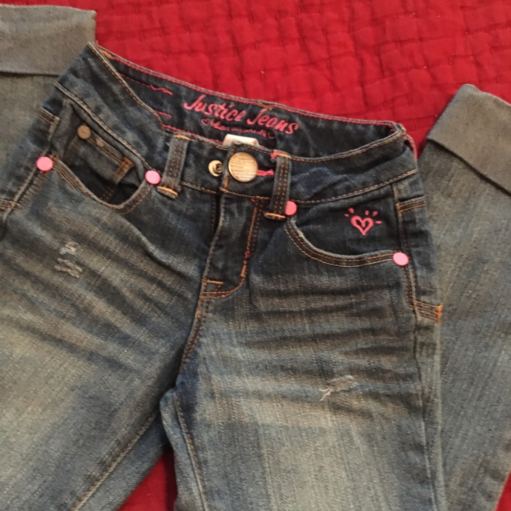 Justice Girls Jeans with Pink Stitching, Size 6